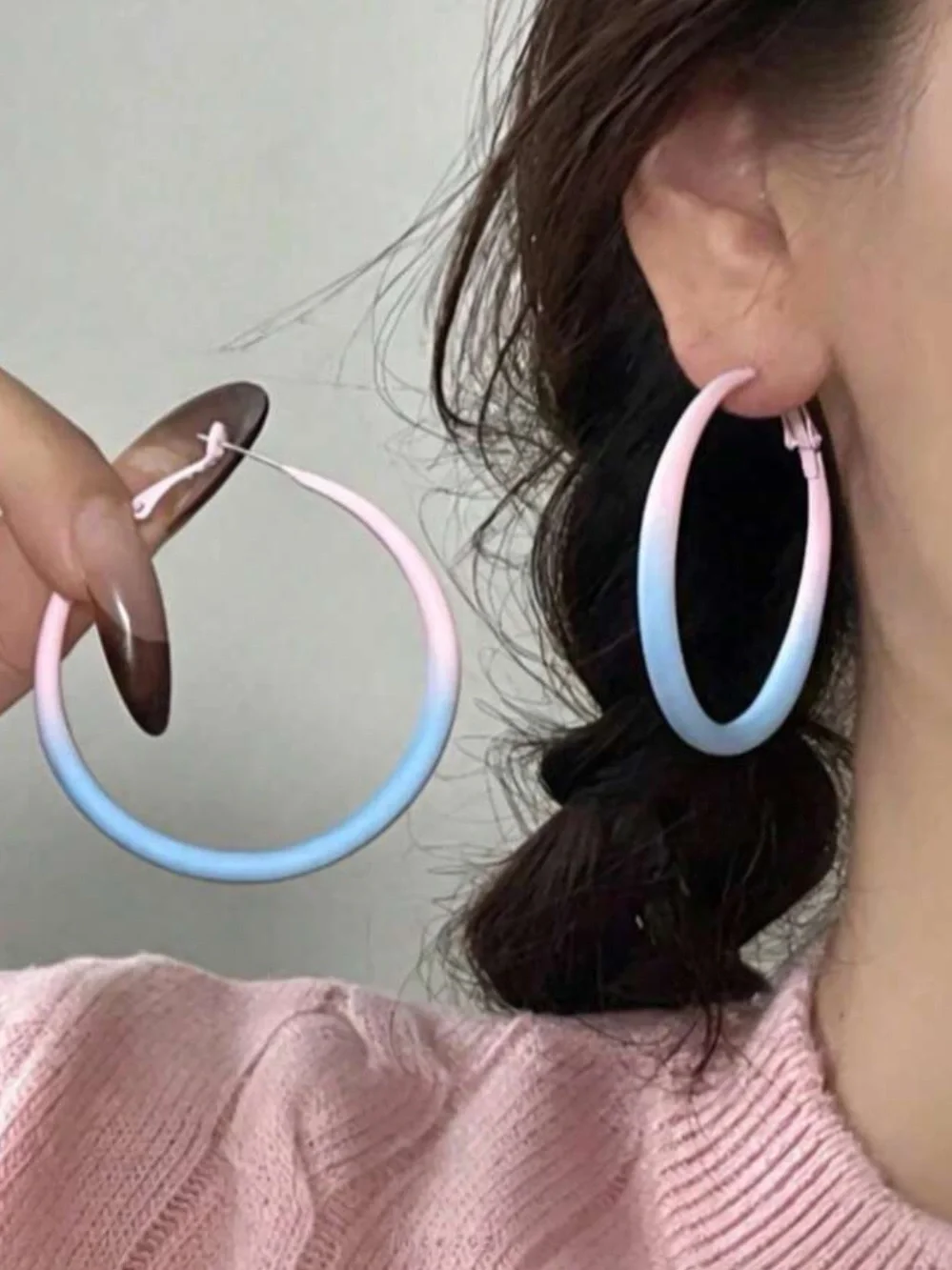 Minimalist Versatile pink blue Hoop Earrings